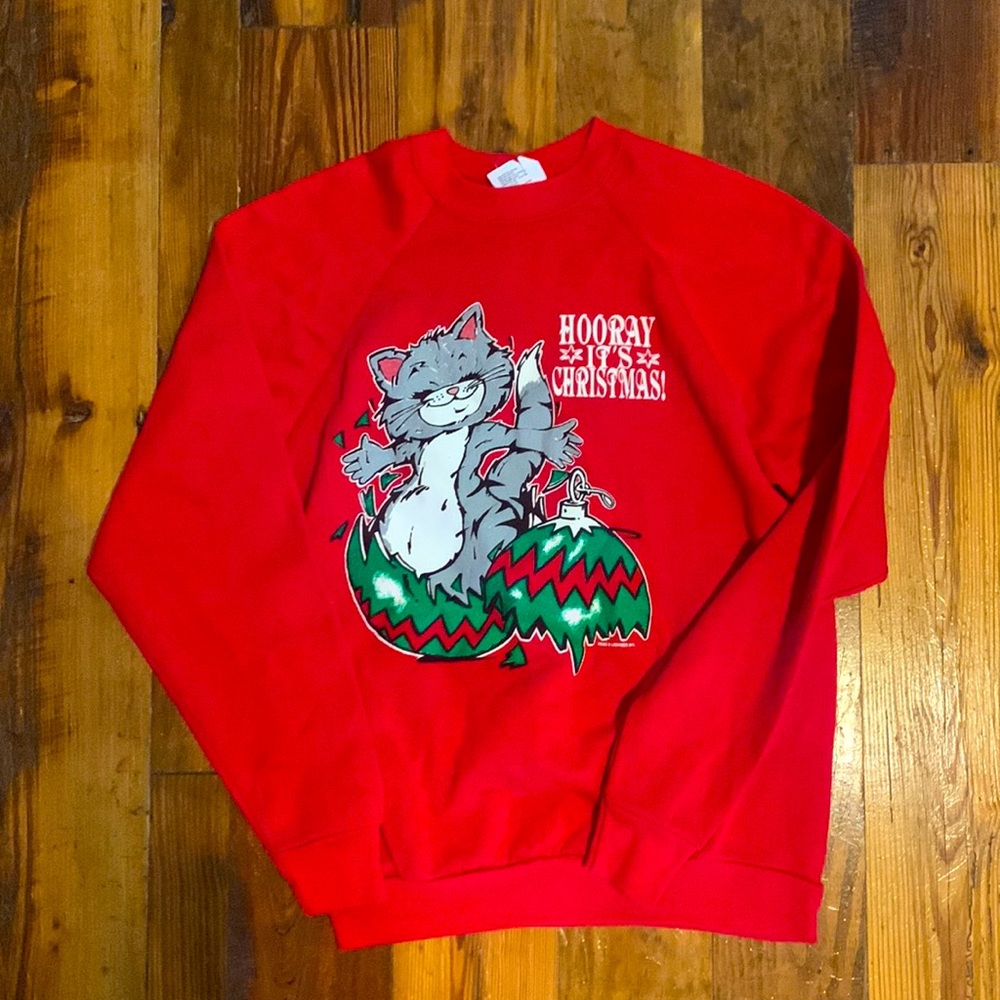 VTG Cat Christmas Ornament Grandma Sweatshirt Crewneck